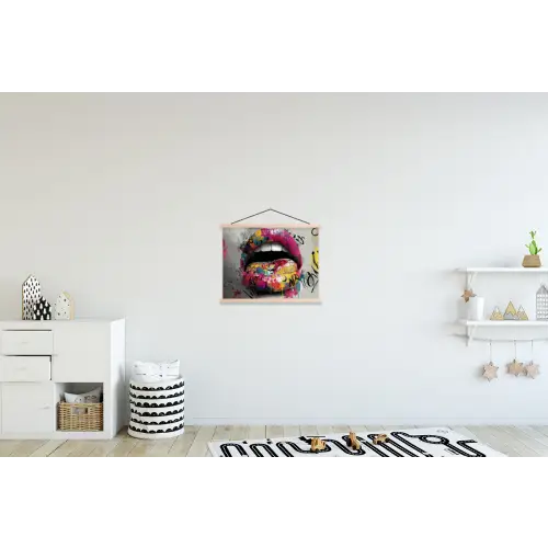 Lippen - Graffiti - Expressief textielposter latten blank klein -kinderkamer