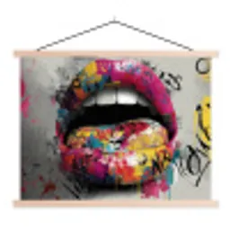 Lippen - Graffiti - Expressief textielposter latten blank klein -3d