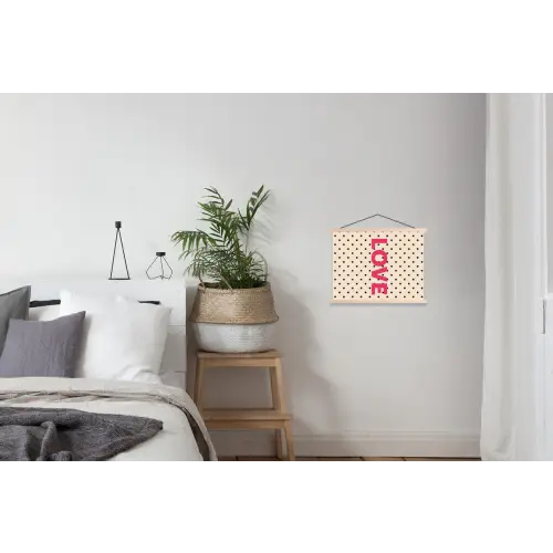 Love - Stippen - Roze textielposter latten blank klein -woonkamer