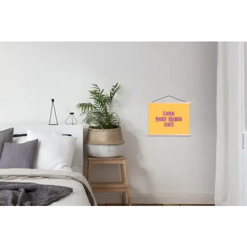Love yourself - Roze - Geel textielposter latten blank klein -woonkamer