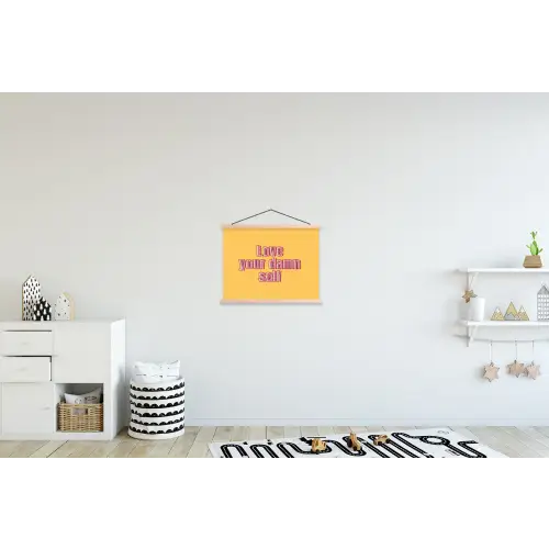 Love yourself - Roze - Geel textielposter latten blank klein -kinderkamer