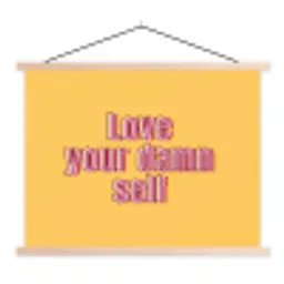 Love yourself - Roze - Geel textielposter latten blank klein -3d