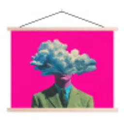 Man - Pak - Wolk - Roze textielposter latten blank klein -3d