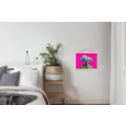 Man - Pak - Wolk - Roze textielposter latten blank klein -woonkamer