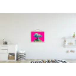 Man - Pak - Wolk - Roze textielposter latten blank klein -kinderkamer