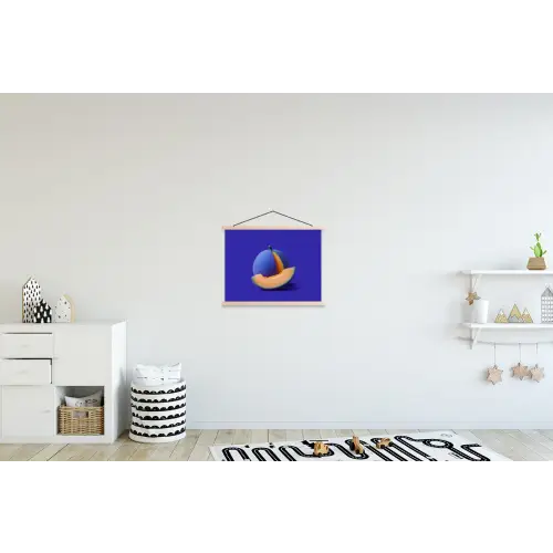 Meloen - Blauw - Oranje - Kunstzinnig textielposter latten blank klein -kinderkamer