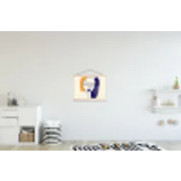 Minimalistisch - Gezicht - Hand - Oranje - Blauw textielposter latten blank klein -kinderkamer