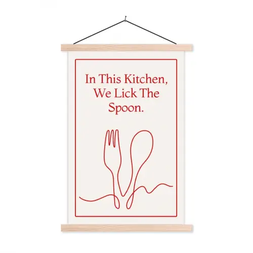 Minimalistisch - Vork - Lepel - Lijntekening textielposter latten blank klein -3d