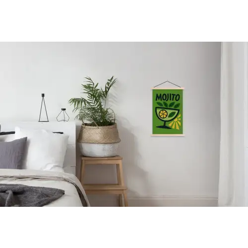 Mojito - Cocktail - Citroen - Groen textielposter latten blank klein -woonkamer