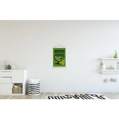Mojito - Cocktail - Citroen - Groen textielposter latten blank klein -kinderkamer