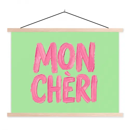 Mon cheri - Groen - Roze textielposter latten blank klein -3d