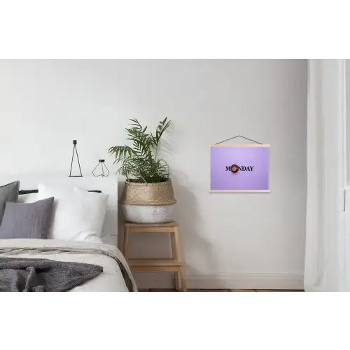 Maandag - Mok - Koffie - Paars textielposter latten blank klein -woonkamer