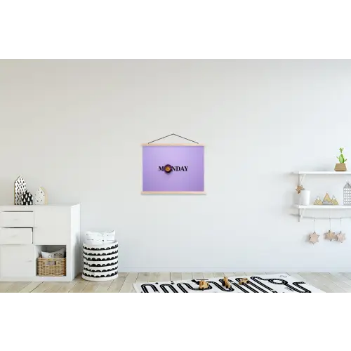 Maandag - Mok - Koffie - Paars textielposter latten blank klein -kinderkamer