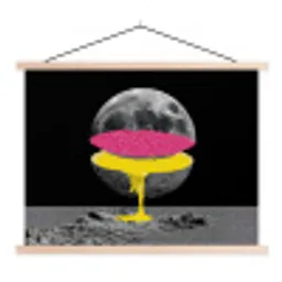 Maan - Geel - Roze - Zwart textielposter latten blank klein -3d