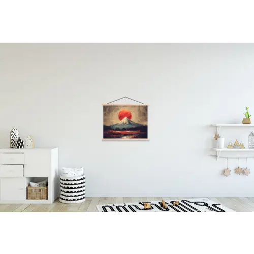 Bergtop - Sneeuw - Zon textielposter latten blank klein -kinderkamer