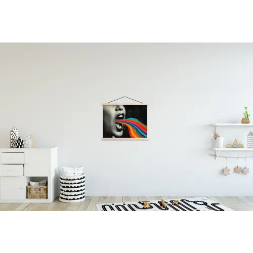 Mond - Golven - Regenboog textielposter latten blank klein -kinderkamer