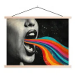 Mond - Golven - Regenboog textielposter latten blank klein -3d