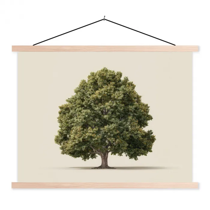 Eikenboom - Groen - Lichte achtergrond textielposter latten blank klein -3d
