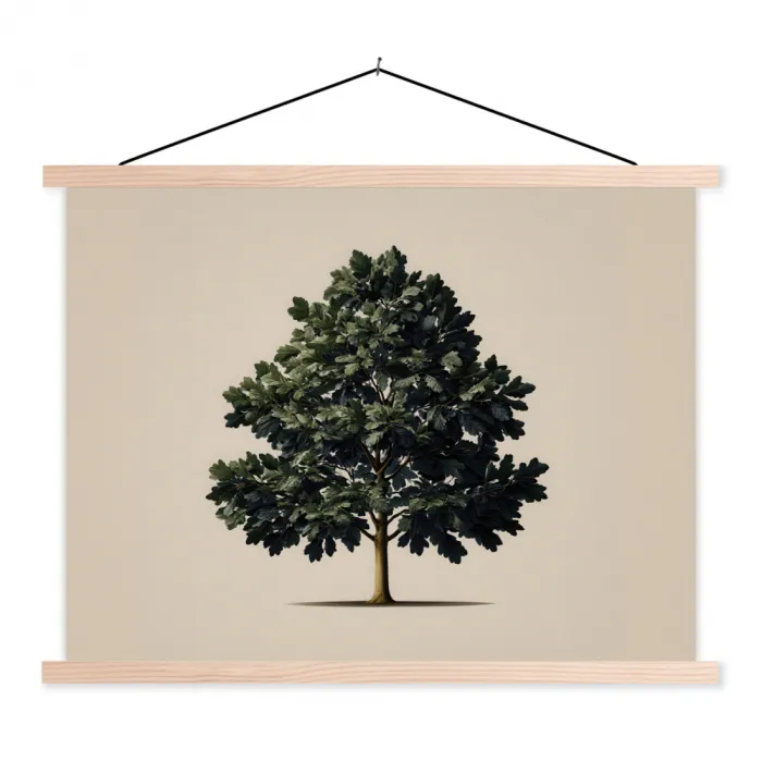 Eikenboom - Schaduw - Egaal textielposter latten blank klein -3d