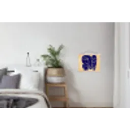 Okergeel - Blauw - Eenvoudige lijnen textielposter latten blank klein -woonkamer