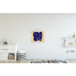 Okergeel - Blauw - Eenvoudige lijnen textielposter latten blank klein -kinderkamer