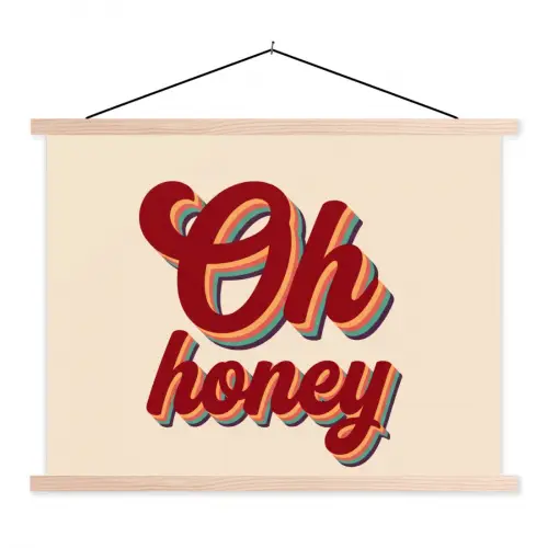 Oh honey - Rood - Schaduw textielposter latten blank klein -3d