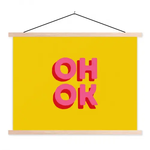Oh ok - 3D - Geel - Roze textielposter latten blank klein -3d