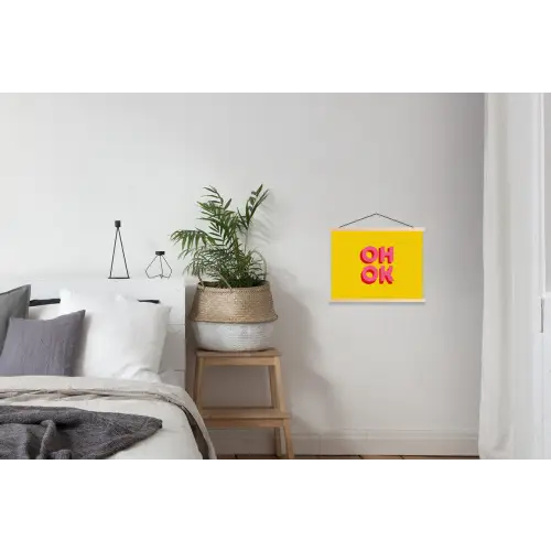 Oh ok - 3D - Geel - Roze textielposter latten blank klein -woonkamer