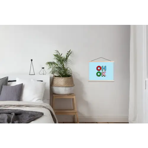 Oh ok - Blauw - Kleurrijk textielposter latten blank klein -woonkamer