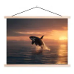 Orka - Zee - Zonsondergang textielposter latten blank klein -3d