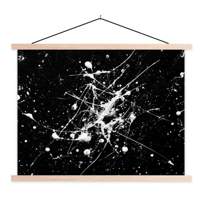 Verfspatten - Wit - Abstract - Explosie textielposter latten blank klein -3d