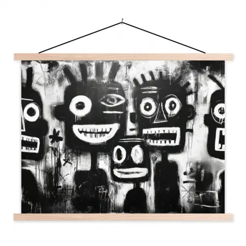 Schilderij - Figuren - Zwart - Abstract textielposter latten blank klein -3d