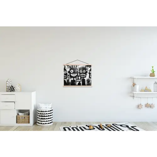 Schilderij - Figuren - Zwart - Abstract textielposter latten blank klein -kinderkamer