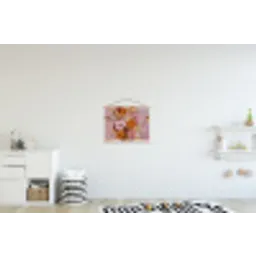Schilderij - Bloemen - Rustiek - Roze textielposter latten blank klein -kinderkamer