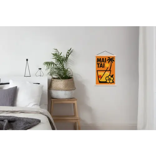 Palmboom - Bloem - Art - Drink textielposter latten blank klein -woonkamer