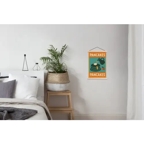Pannenkoeken - Siroop - Illustratie - Oranje textielposter latten blank klein -woonkamer
