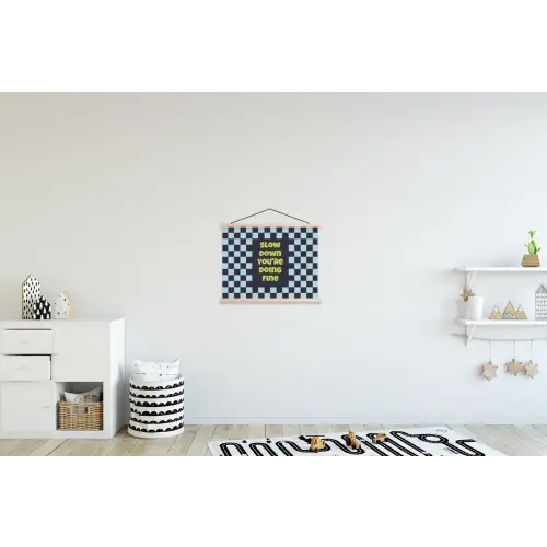 Patroon - Geblok - Blauw - Slow down you're doing fine textielposter latten blank klein -kinderkamer