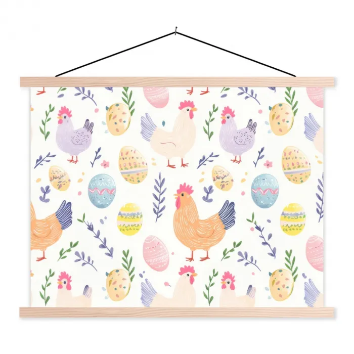 Patroon - Kip - Paaseieren textielposter latten blank klein -3d