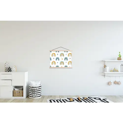 Patroon - Regenboog - Hartjes textielposter latten blank klein -kinderkamer