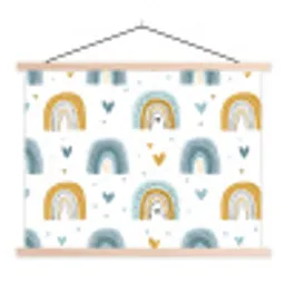 Patroon - Regenboog - Hartjes textielposter latten blank klein -3d