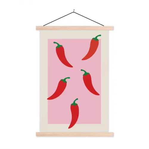 Pepers - Rood - Illustratie textielposter latten blank klein -3d