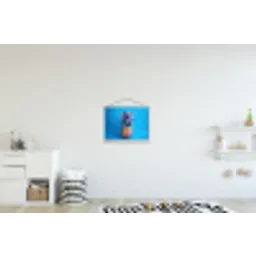 Ananas - Blauw - Tropisch - Vrolijk textielposter latten blank klein -kinderkamer