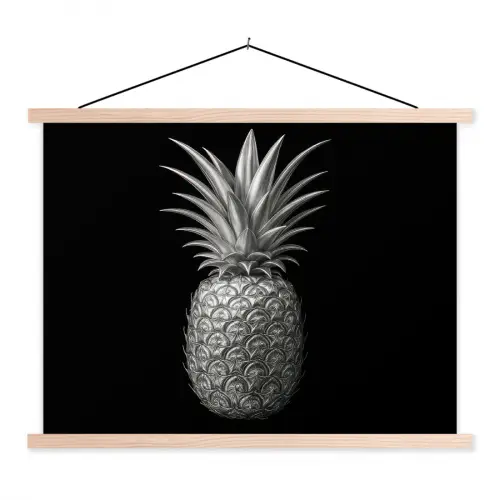 Ananas - Gedetailleerd - Bladeren textielposter latten blank klein -3d