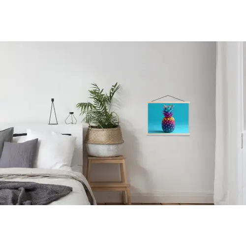 Ananas - Regenboog - Blauw - Popart textielposter latten blank klein -woonkamer