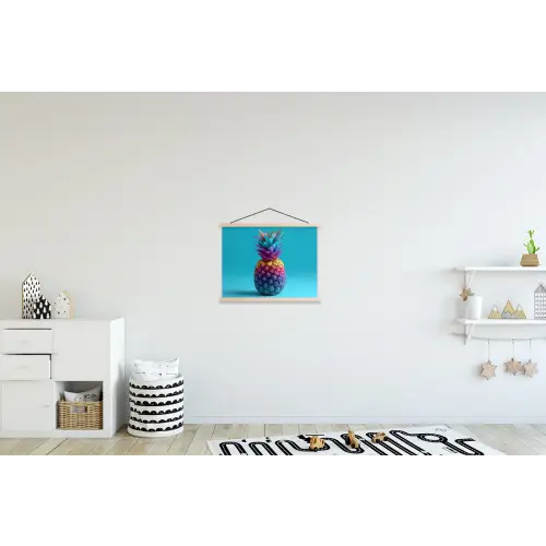 Ananas - Regenboog - Blauw - Popart textielposter latten blank klein -kinderkamer