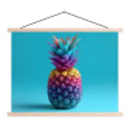 Ananas - Regenboog - Blauw - Popart textielposter latten blank klein -3d
