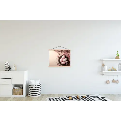 Roze - Bloesems - Eieren textielposter latten blank klein -kinderkamer