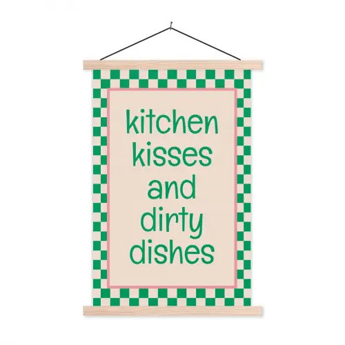 Quote - Groen - Geblokt - Keuken textielposter latten blank klein -3d