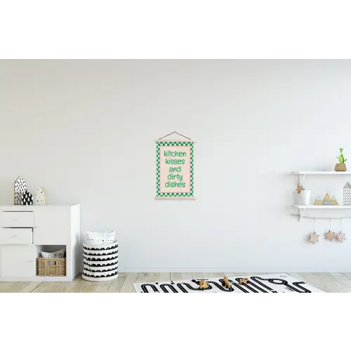 Quote - Groen - Geblokt - Keuken textielposter latten blank klein -kinderkamer