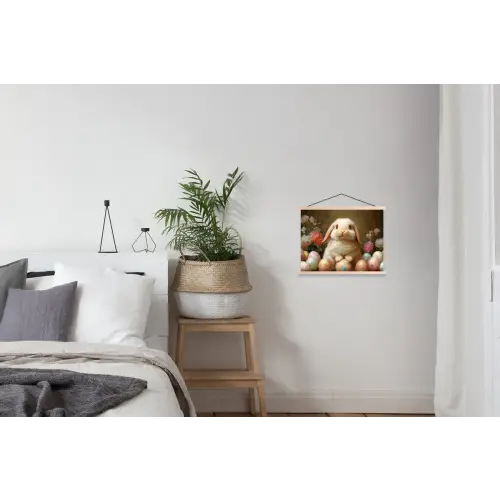 Konijn - Paaseieren - Stilleven textielposter latten blank klein -woonkamer